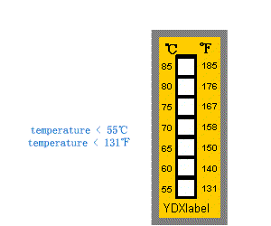 The prices of temperature indicating labels less than half the cost of the American equivalent. USA or Europe!There is a great opportunity for wholesaler and sales campaign! We also welcome cooperate to make our temperature indicating labels in you or other country!We produce Temperature strip, Temperature label. Our products have the unique function of indicating and recording temperature and it has a lot of advantages that many other apparatuses don't have, such as no need of power and wire, small size, having the function of recording the temperature, easy to operate, easy to observe, low cost and so on. Moreover, it has pressure sensitive adhesive, formed as tag. It could be stuck on the cover of Conducting Electricity in Bus-bar Groove tie-in, knife-switch, transformer casing, etc. which need to be measured the temperature directly, to measure the temperature. Once exceeding the nominated temperature, the indicative windows would show the temperature number immediately or change color from white to red, black, green or yellow and so on (the normal temperature are 50,55,60,65,70,75,80,85,100,120 and so on). The whole process is discontinues. Further, the contrast of color is so strong that you could find the hidden trouble easily.Where the temperature is increasing and the nominated temperature is exceeded, the labels would change color obviously. Take YDX678 type label, which has three showing windows, as an example, when the temperature is below 60 degree Celsius, all three windows are white. Once the temperature reaches 60 degree Celsius, the first window would change to black and other two windows are still white. If the temperature increases to 70 degree Celsius, the second window would change to green and the third one is still white. When it reaches 80 degree Celsius, the third one would turn to red. Then, all the three have changed to black, green and red.After exceeding nominated temperature, the labels would remain the changed color forever, and when the temperature decrease, it would not recover to white, keeping the record state. Besides, it has three expression states and reverse function, that is to say, before exceeding the nominated temperature it is white; after exceeding this temperature, it would change color; when turn back to normal temperature, the color could change to the mid color. For example, red would turn back to pink and black would turn back to grey. If exceeding again, the color would change to former fresh color, so it could be used many times to reduce the cost. It could offer great help for judging whether the current temperature is exceeding the nominated temperature.The temperature labels have serious types and sizes. Some types have normal glisten function, partly have enhanced glisten function. Take Temperature number glisten type as an example, it use recursive directional glisten material, when you use flashlight, it is just like a small mirror to reflect light. The effect is just the same with the signs in high way. Thus, it is convenient to check trouble parts under weak light in far distance. Some types have red, green and yellow signs, which represent the three phase sequence in ?electric power. It could be used to indicate the A, B and C phase sequence of electrical source. So it has the functions of measuring temperature and indicating the phase sequence.Note, the stick part should be clean; touching is forbidden in measuring process. When testing product, please do not burn and bake it by fire directly to prevent from transforming. The It only needs you to check if the labels' color changed during normal work and isn't necessary to observe it for a long time. These products are initiated by our company. The temperature error is 1~2 degrees Celsius. And the operation life of our label is 3 years indoors and 2 years outdoors in normal environment. For detail introduction, please see other materials including introduction attention and so on. Call us or send us letter right now, you could get free material and probational samples.
